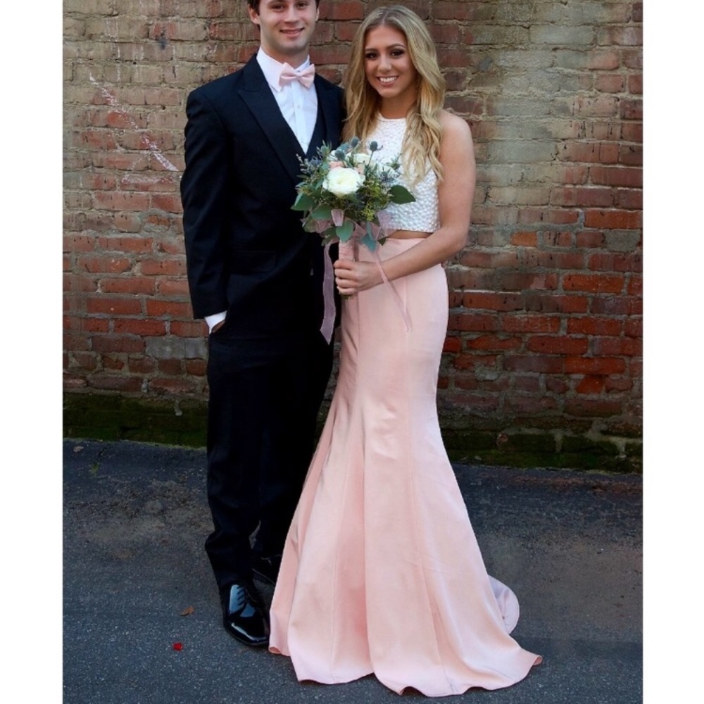 Blush Pink and White Two-Piece Prom Dress